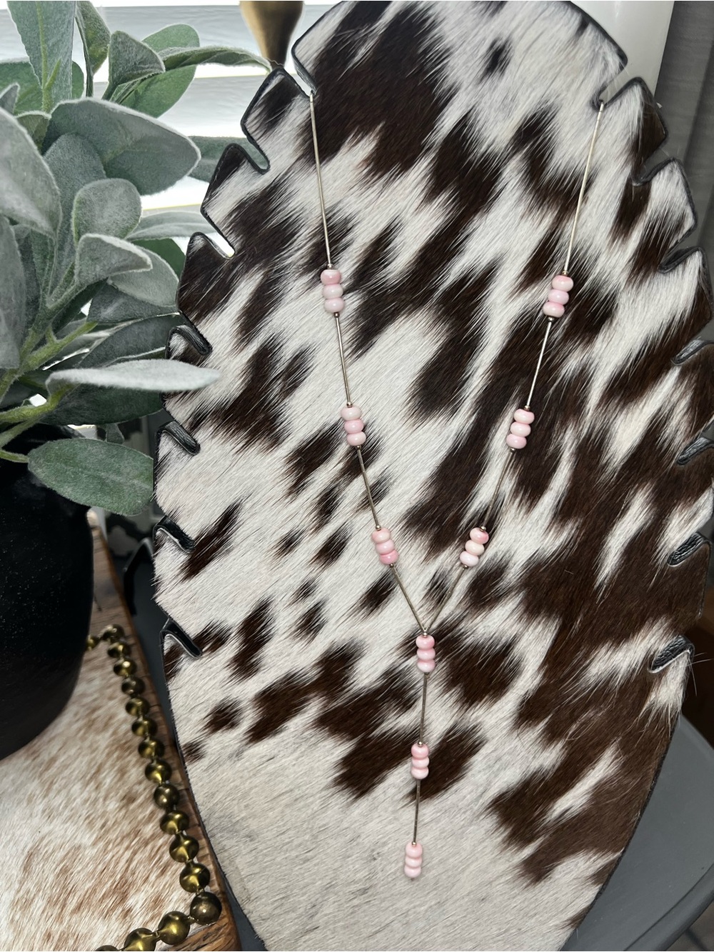 Sterling Silver Pink Conch Beaded Lariat Necklace
